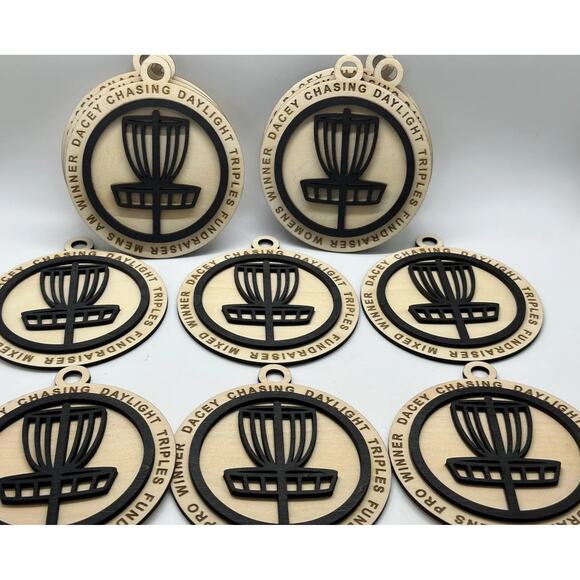 DISC GOLF Custom Mini Bag Tag Trophy 2 Layer Wood Discgolfer Personalized - Picture 4 of 5